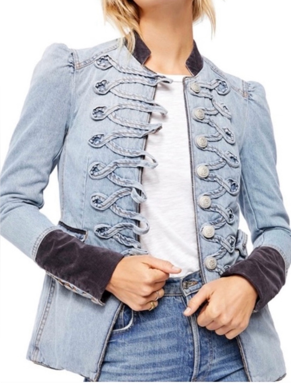 Free People Denim Jacket with Black Accents